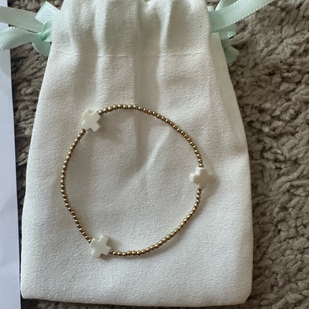 Gold Beaded Bracelet with White Accents